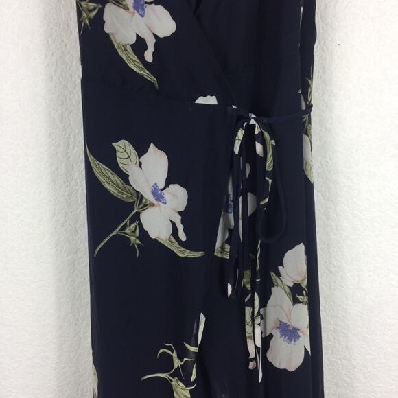 Lulus All Mine Navy Blue Floral Print Ruffle Chiffon Wrap Maxi Dress XS - Picture 8 of 14